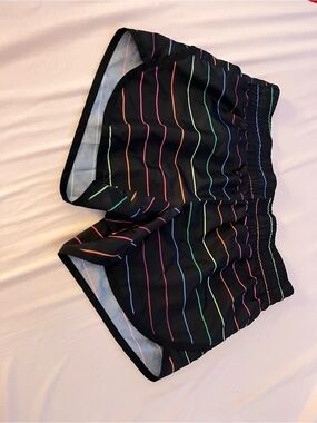 Danskin Now Black Athletic Shorts with Rainbow Stripe